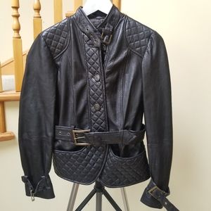 Zara Womens Black Motorcycle Jacket Short Quilted Leather Size S